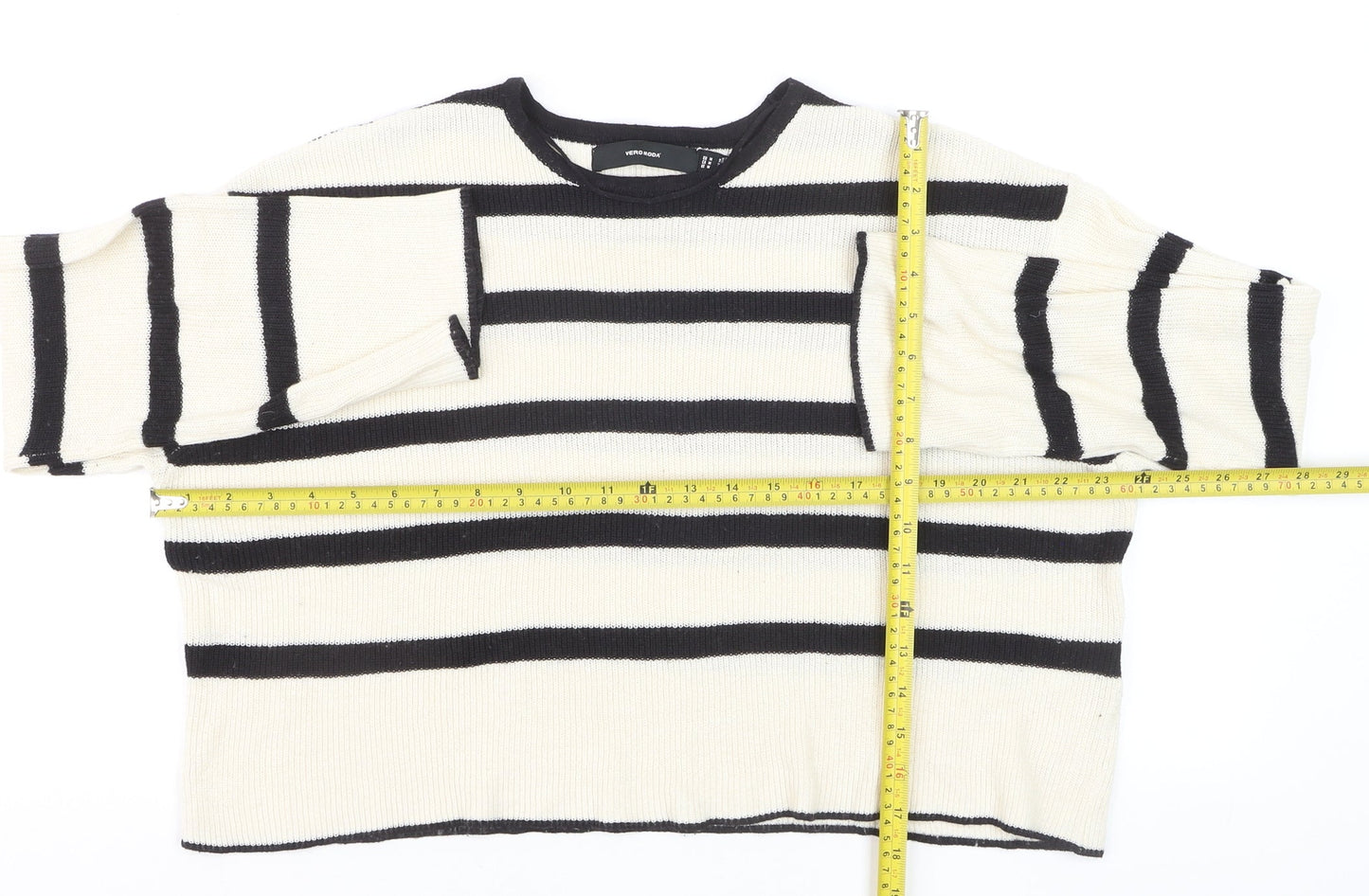 Vero Moda Unisex White Black Striped Knit Pullover Jumper M