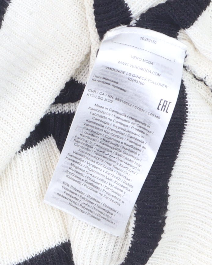 Vero Moda Unisex White Black Striped Knit Pullover Jumper M