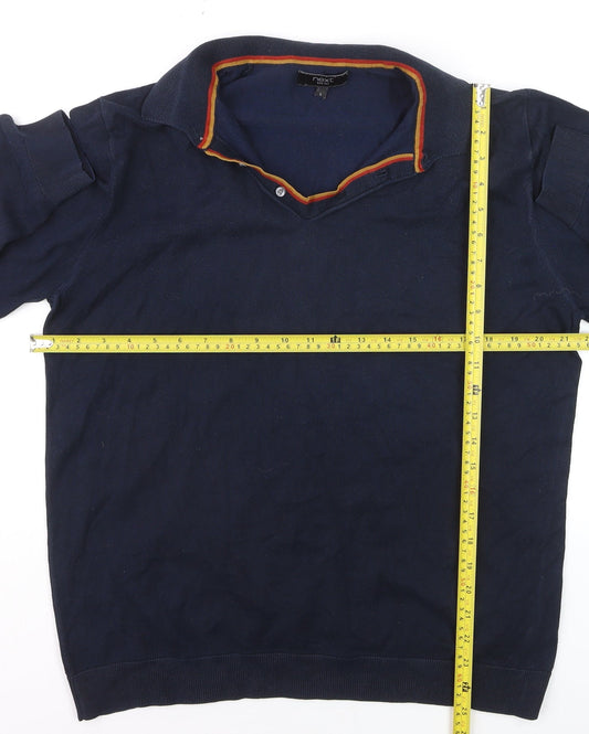 Next Men Blue Collared Long Sleeve Cotton Knit Jumper L