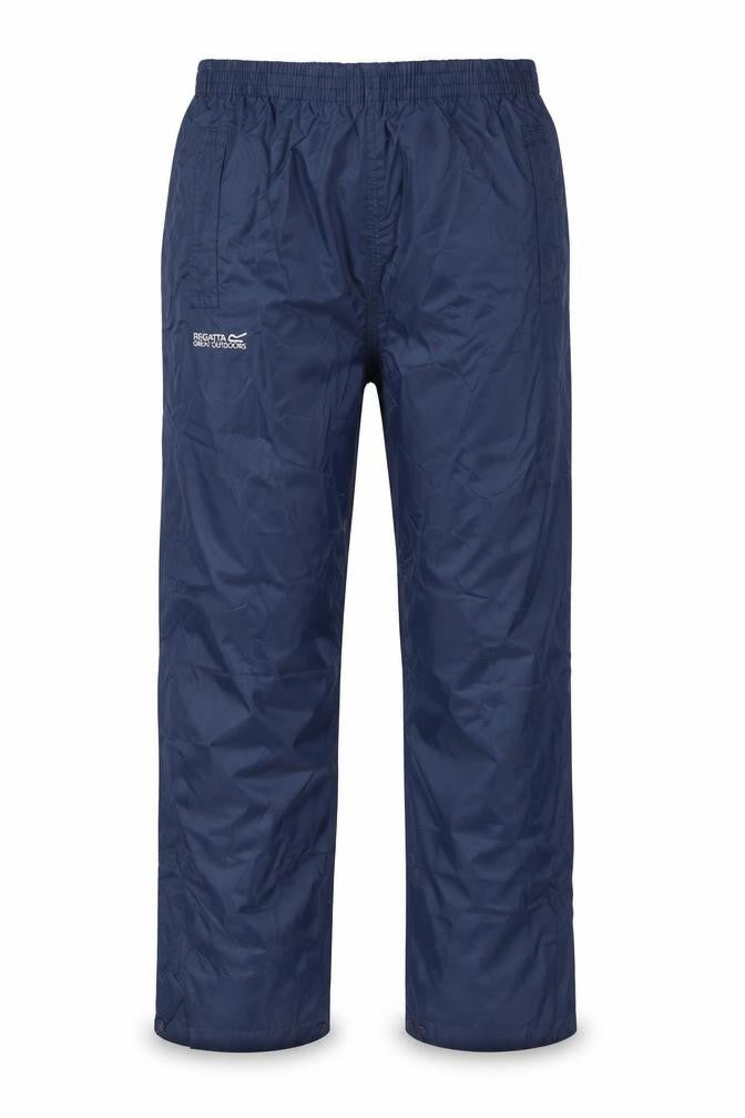 Front view of Regatta boys’ blue waterproof ski trousers 9-10 years elastic waist