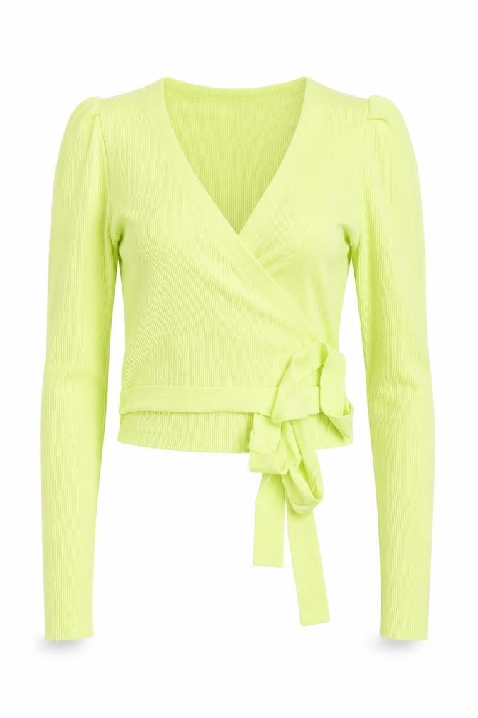 ASOS Women's Green Wrap V-Neck Slim Fit Puff Sleeve Jumper Size 6