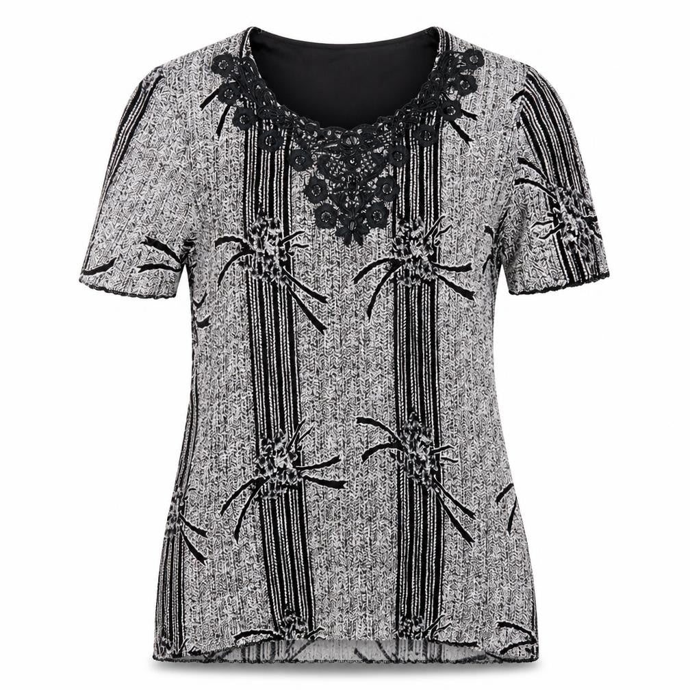 Anne Smith Womens Black Short Sleeve Knit Blouse Size 12
