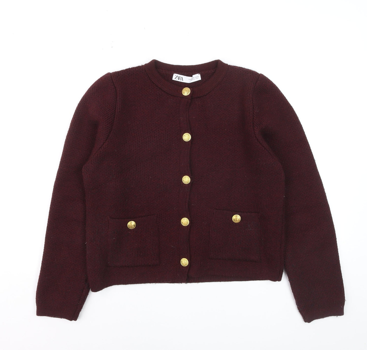 Zara Women Brown Crew Neck Long Sleeve Knit Cardigan Size 12