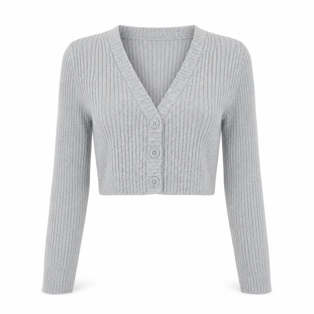 H&M Divided Women's Grey Ribbed Cropped Cardigan XXS Acrylic Knit