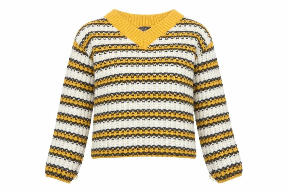Topshop Women’s Multicoloured Striped Chunky Knit V-Neck Jumper Size 8 Tall