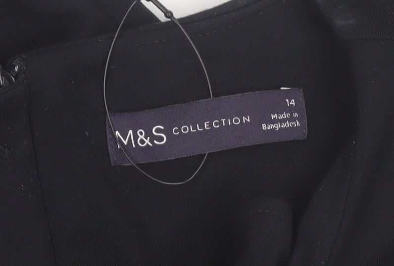 Marks and Spencer Women Black Size 14 A-Line Long Sleeve Work Dress