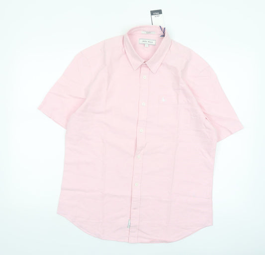 Jack Wills Men’s Pink Slim Fit Short Sleeve Button-Up Shirt M