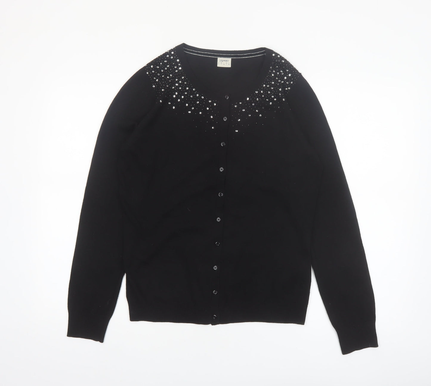 Esprit Women Black Beaded Button Cardigan Knit Jumper Size L