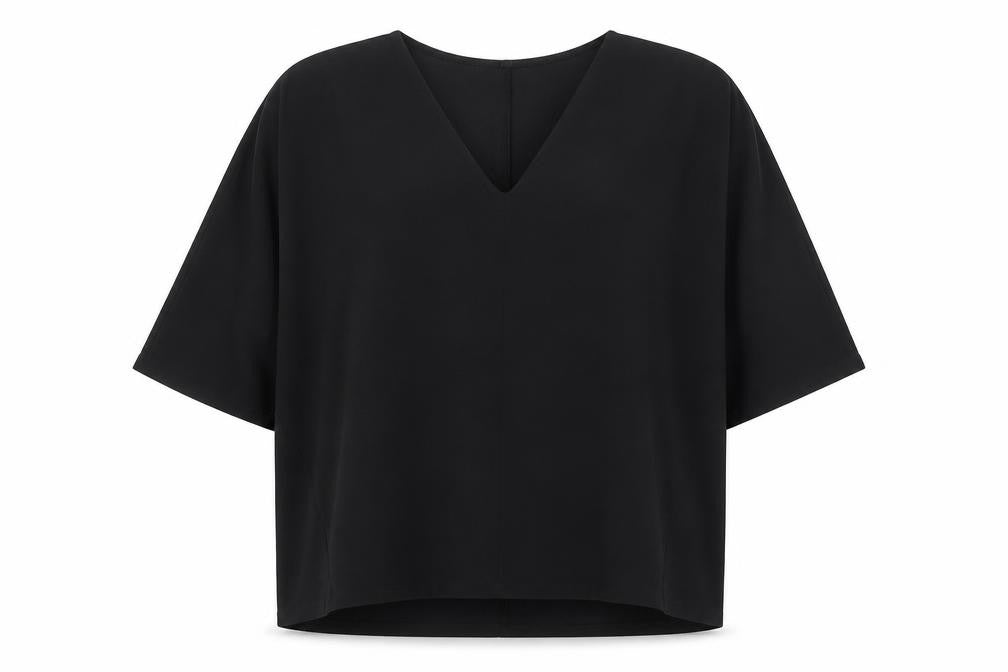 Gallery Women Black V-Neck 3/4 Sleeve Relaxed Fit Blouse XL