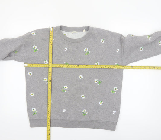 Jack Wills Women Grey Floral Embroidered Pullover Sweatshirt UK10