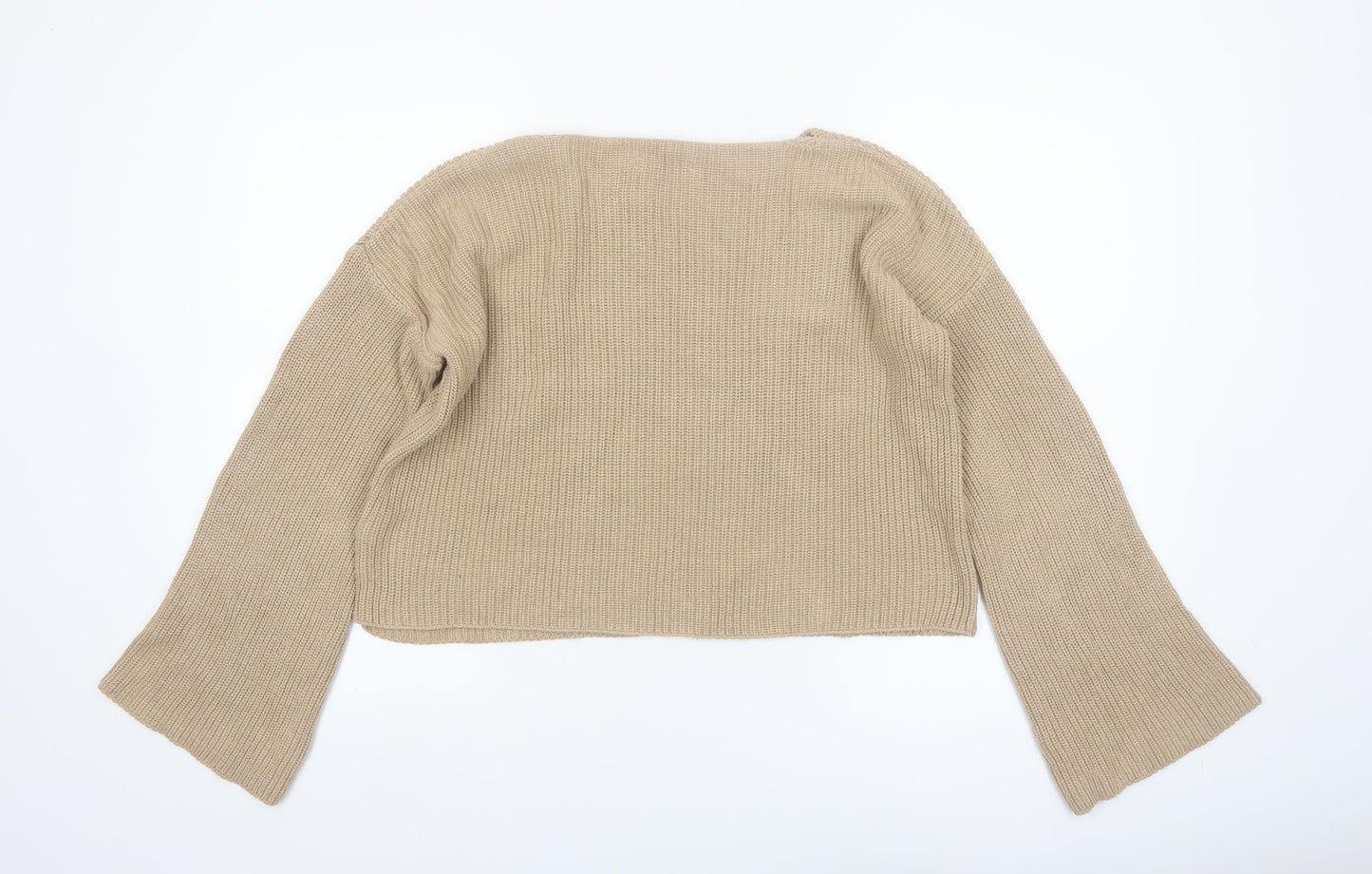 NA-KD Women’s Beige Chunky Knit Bell Sleeve Pullover Jumper Size M