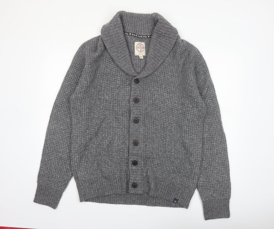 Fat Face Men's Grey L Wool Blend Chunky Knit Shawl Collar Cardigan