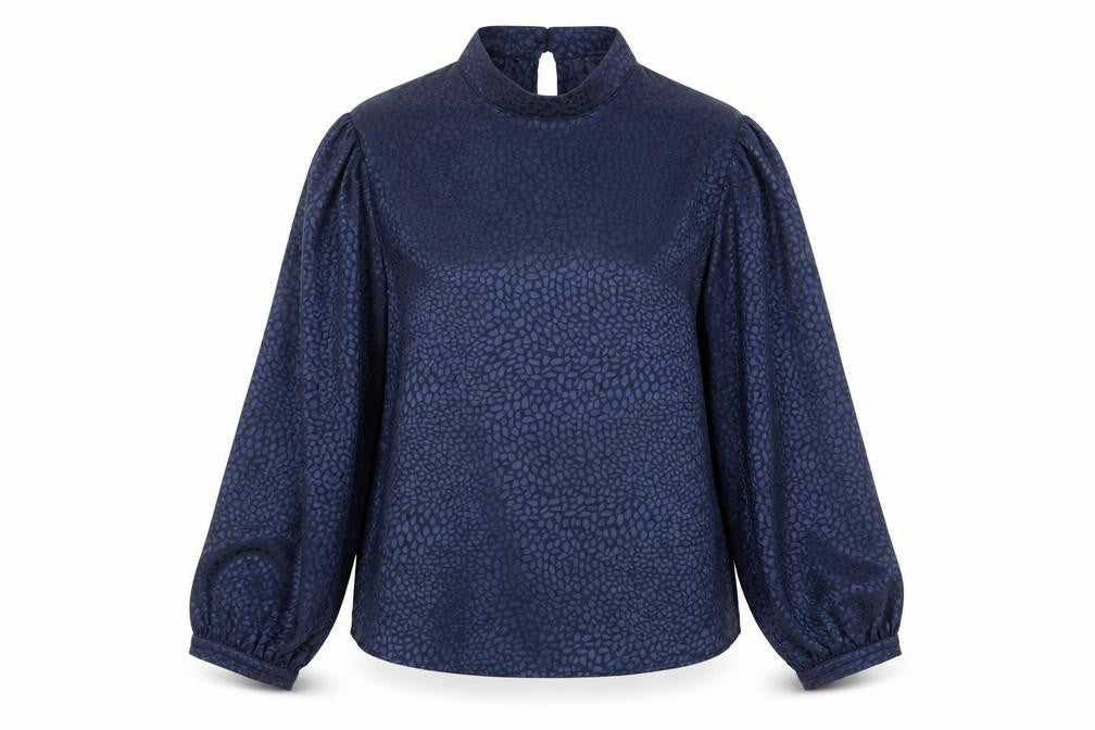 Zibi London Women's Blue Animal Print High Neck Blouse Size 10