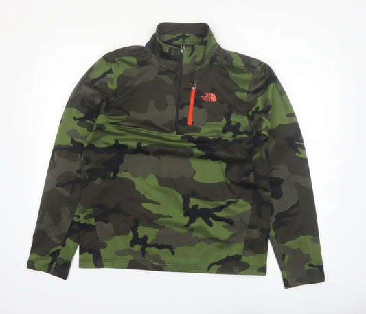 The North Face Men's Green Camo 1/4 Zip Fleece Sweatshirt M
