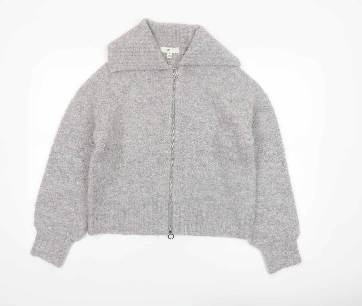 Marks and Spencer Women's Grey Full Zip Wool Blend Jumper M