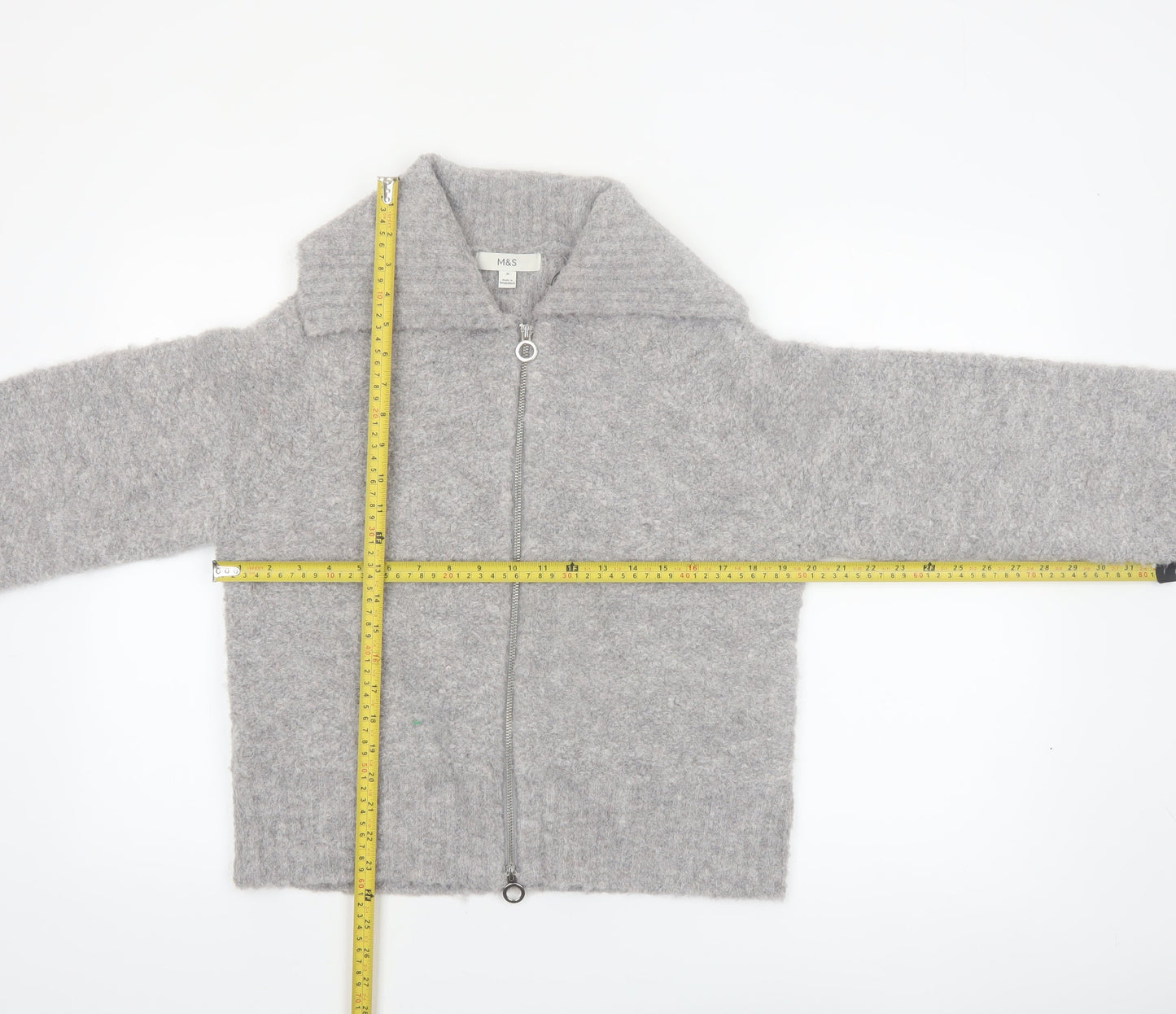 Marks and Spencer Women's Grey Full Zip Wool Blend Jumper M