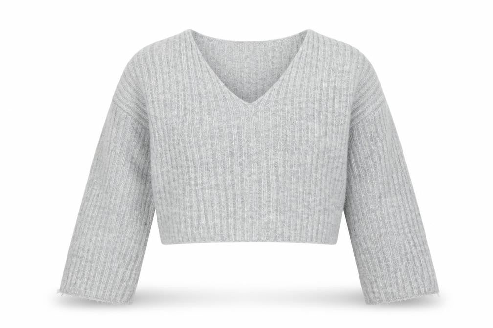 New Look Girls Grey V-Neck Cropped Pullover Jumper Size 12-13 Years