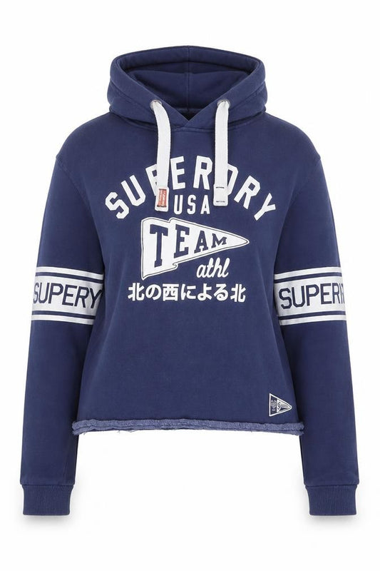 Superdry Women Blue Medium Pullover Hoodie with Logo Print