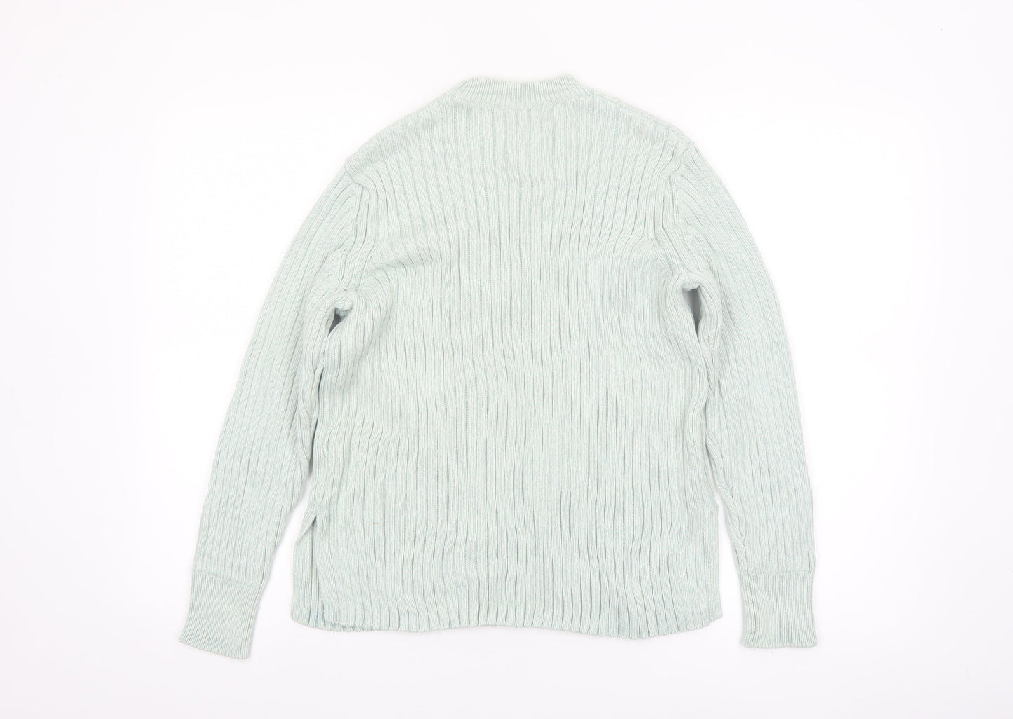 Marks and Spencer Women's Green Cotton Rib Knit Jumper Size 14