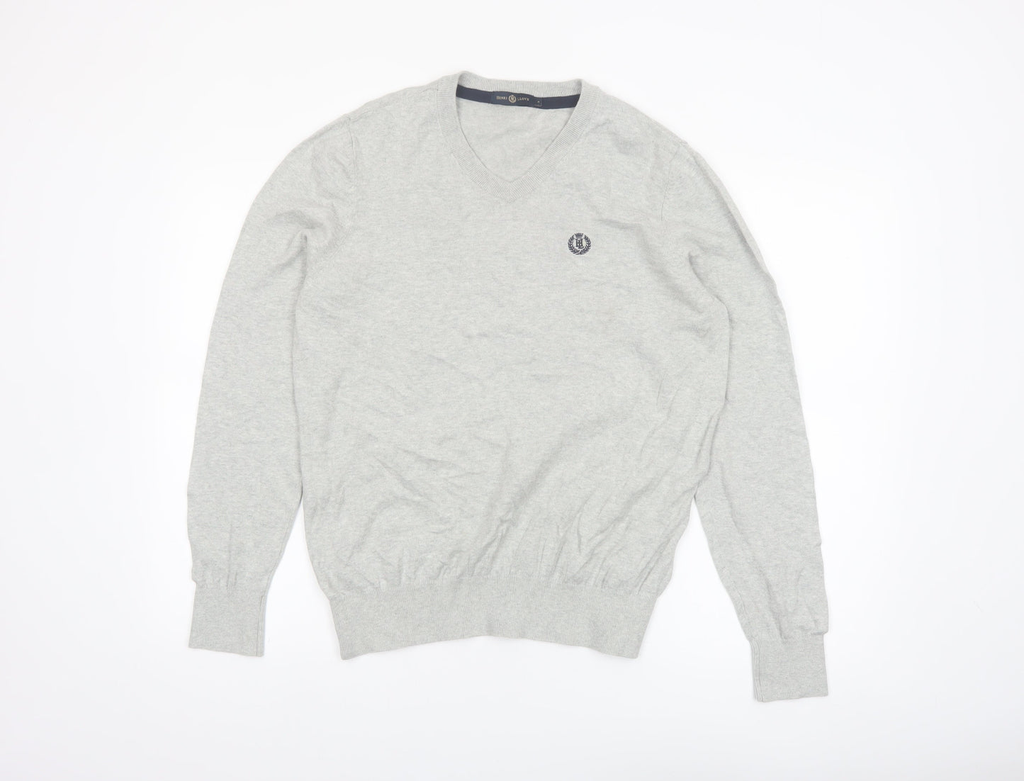 Henri Lloyd Men's Grey Cotton V-Neck Jumper Size S