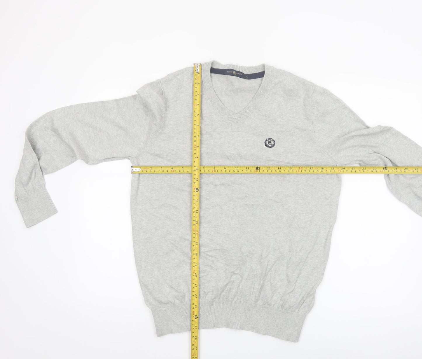 Henri Lloyd Men's Grey Cotton V-Neck Jumper Size S