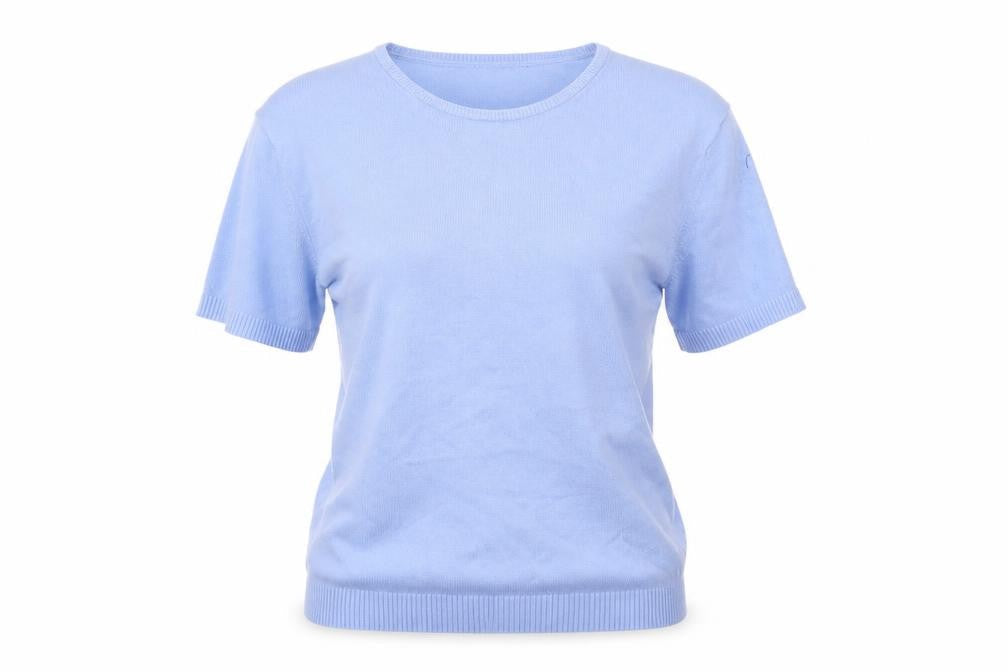 Lands' End Women's Blue Cotton Knit Short Sleeve Crew Neck Jumper M