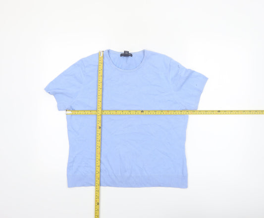 Lands' End Women's Blue Cotton Knit Short Sleeve Crew Neck Jumper M