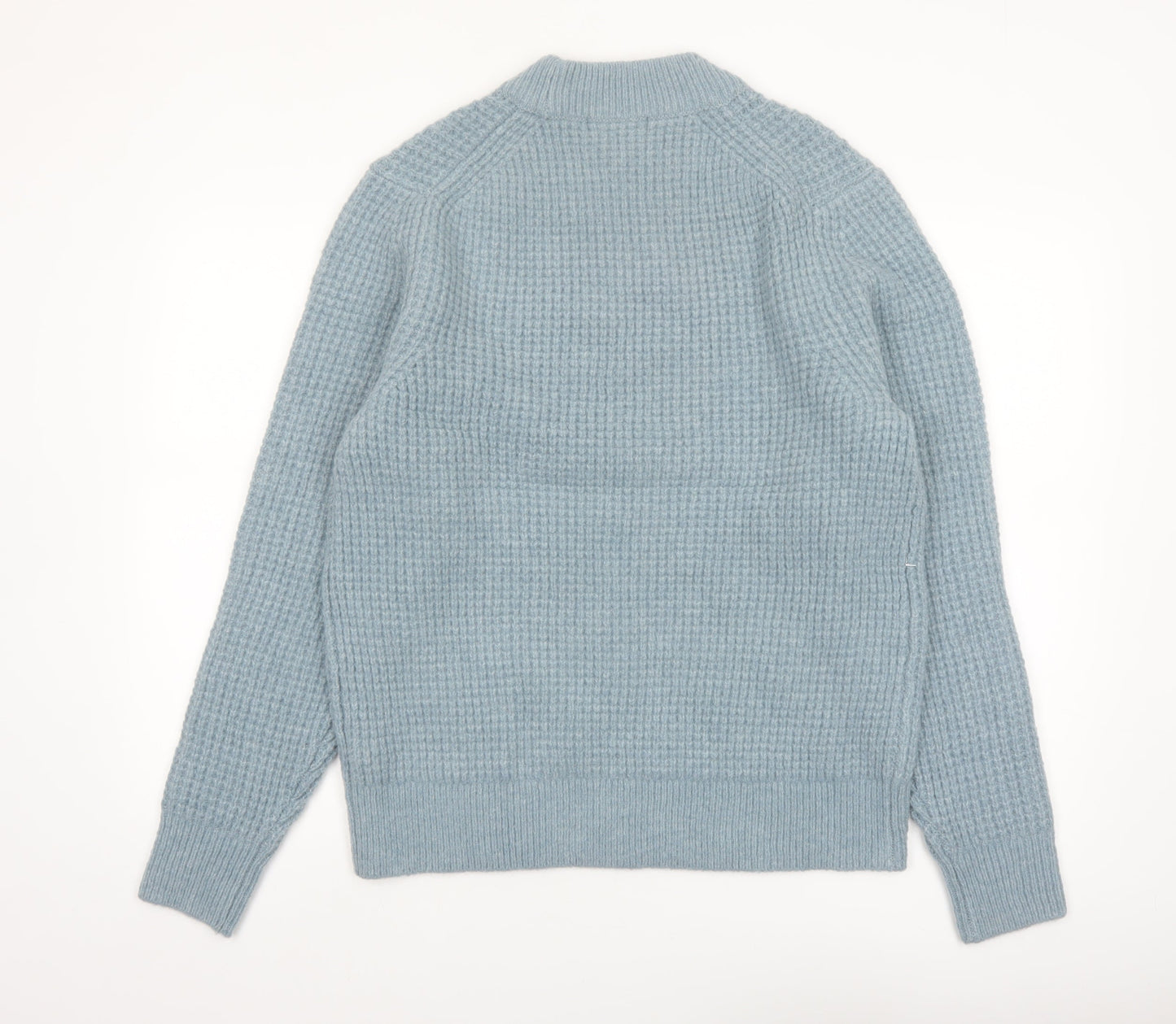 Marks and Spencer Men's Blue Waffle-Knit Crew Neck Jumper M