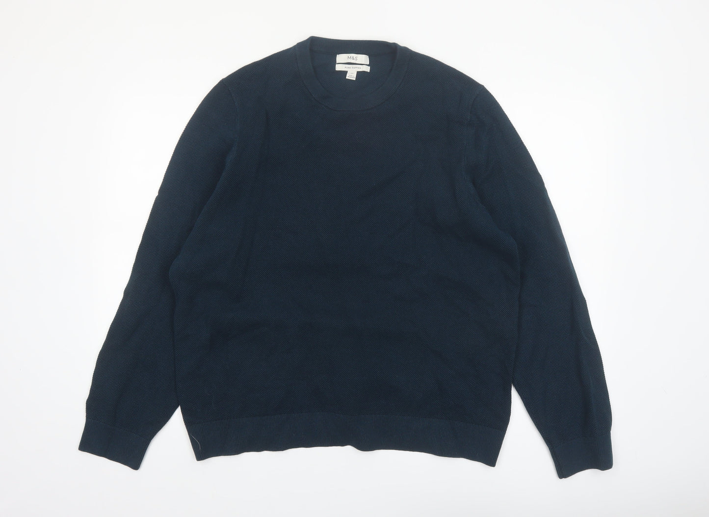 Marks and Spencer Men's Blue 2XL Cotton Crew Neck Jumper