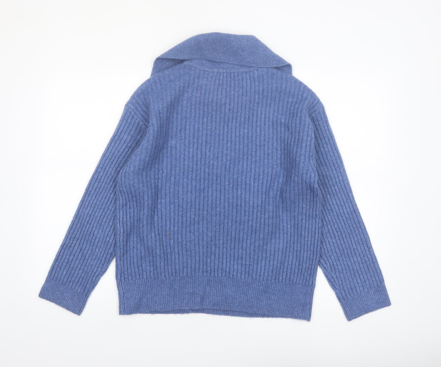 Marks and Spencer Women Blue Collared Ribbed Pullover Jumper Size S