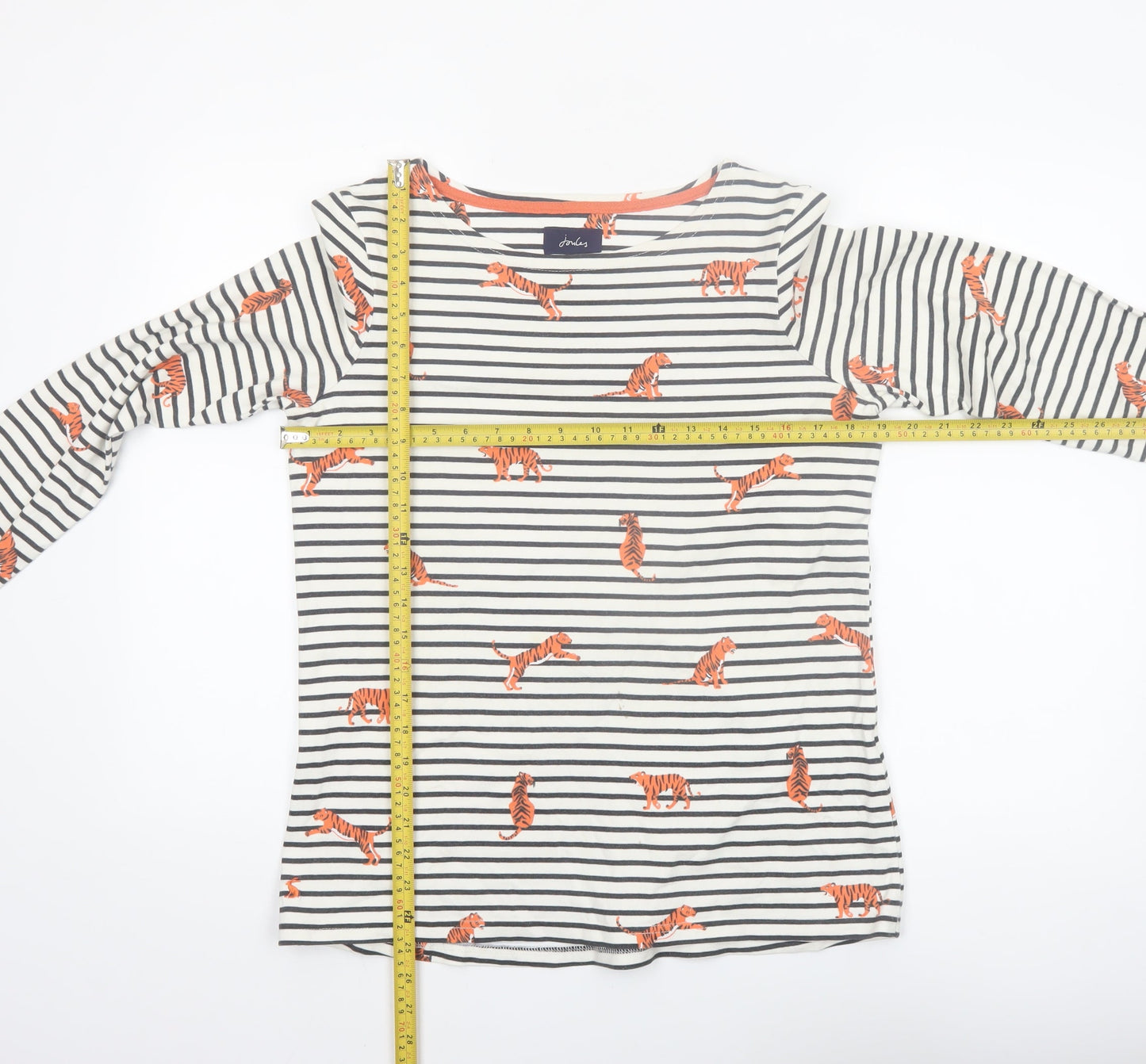 Joules Womens Multicoloured Size 14 Long Sleeve Striped Tiger Print Cotton T-Shirt