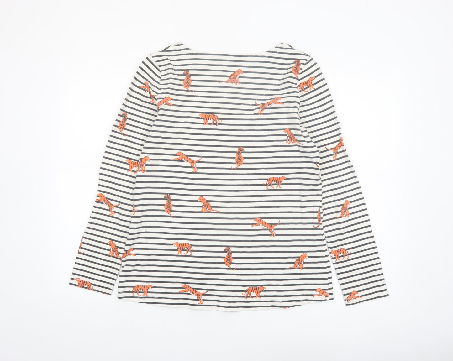 Joules Womens Multicoloured Size 14 Long Sleeve Striped Tiger Print Cotton T-Shirt