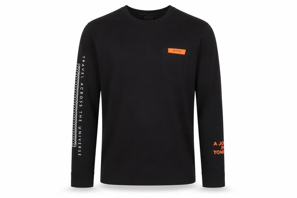 Zara Men Black Long Sleeve Travel Graphic Cotton Top L