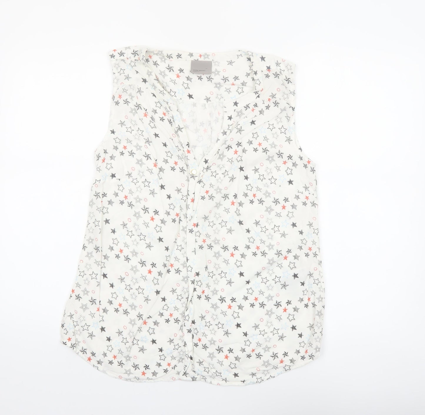 Vero Moda Women's White Star Print Sleeveless Viscose Blouse L