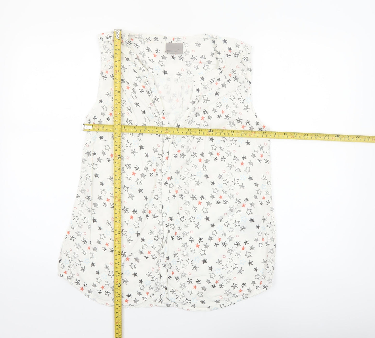 Vero Moda Women's White Star Print Sleeveless Viscose Blouse L