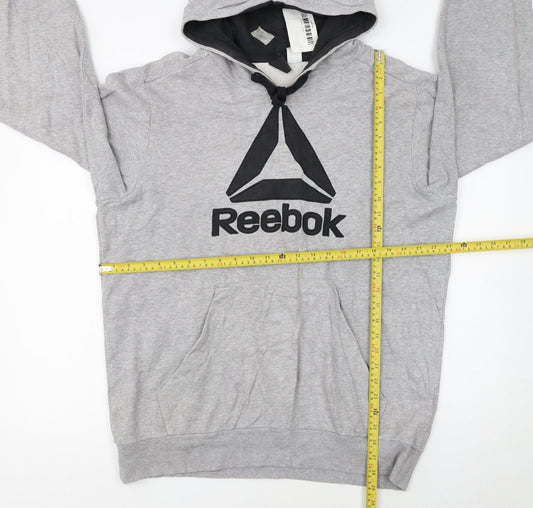 Reebok Men Grey Pullover Hoodie L Logo Fleece Sportswear