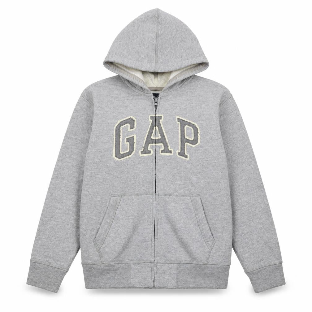 Front view of Gap Kids boys’ grey full zip hoodie xl (12 years) fleece lined casual sweatshirt