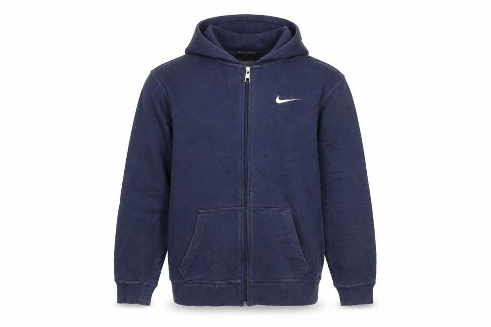 Front view of Nike boys’ navy blue full zip hoodie xl 13-15 years fleece sweatshirt