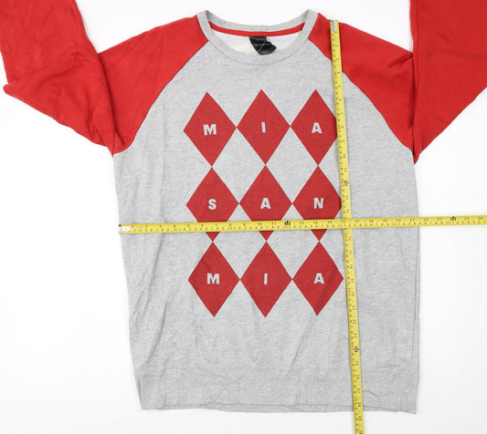 Adidas Men’s Grey Red Crew Neck Pullover Sweatshirt Size L