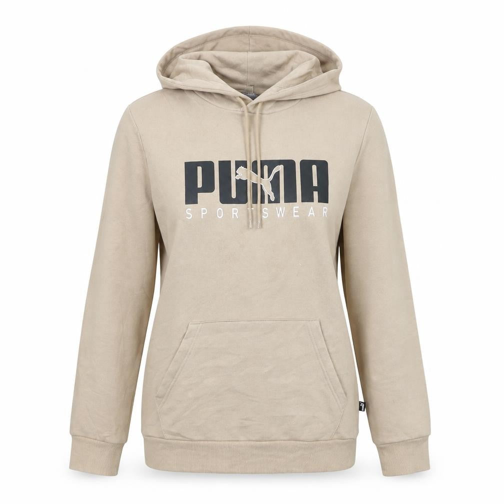 Puma Womens Beige XS Pullover Hoodie Sportswear Logo Sweatshirt
