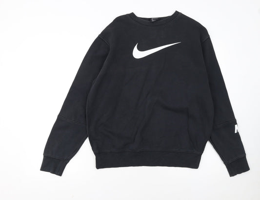 Nike Women Black Small Pullover Sweatshirt Logo Crew Neck Standard Fit