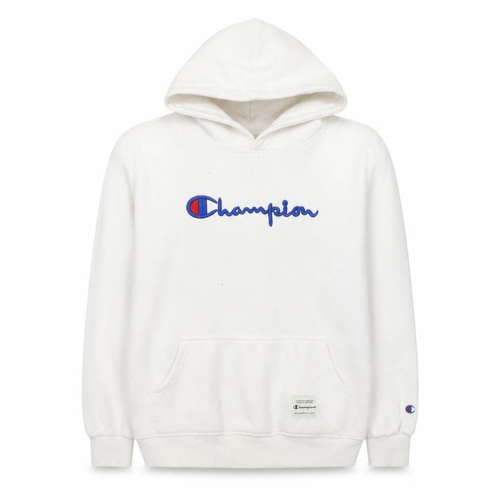 Champion Women White Small Pullover Hoodie with Logo Embroidery