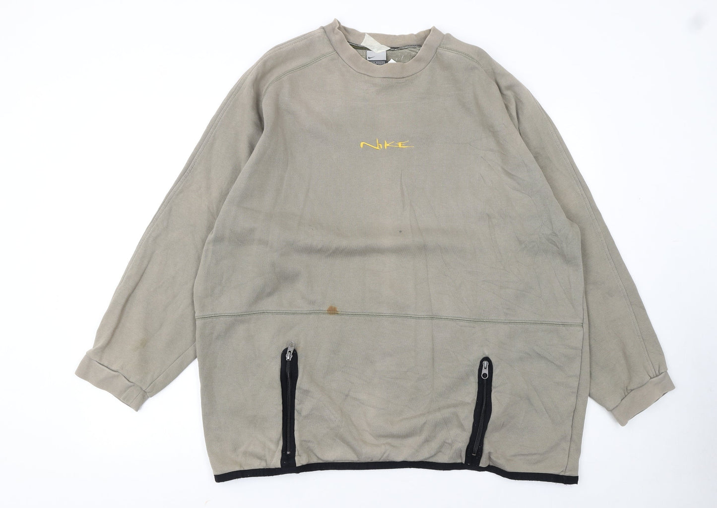 Nike Men's Beige XL Crew Neck Sweatshirt with Zip Pockets