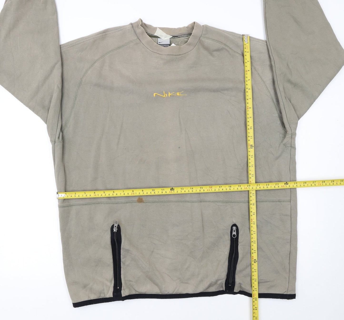 Nike Men's Beige XL Crew Neck Sweatshirt with Zip Pockets
