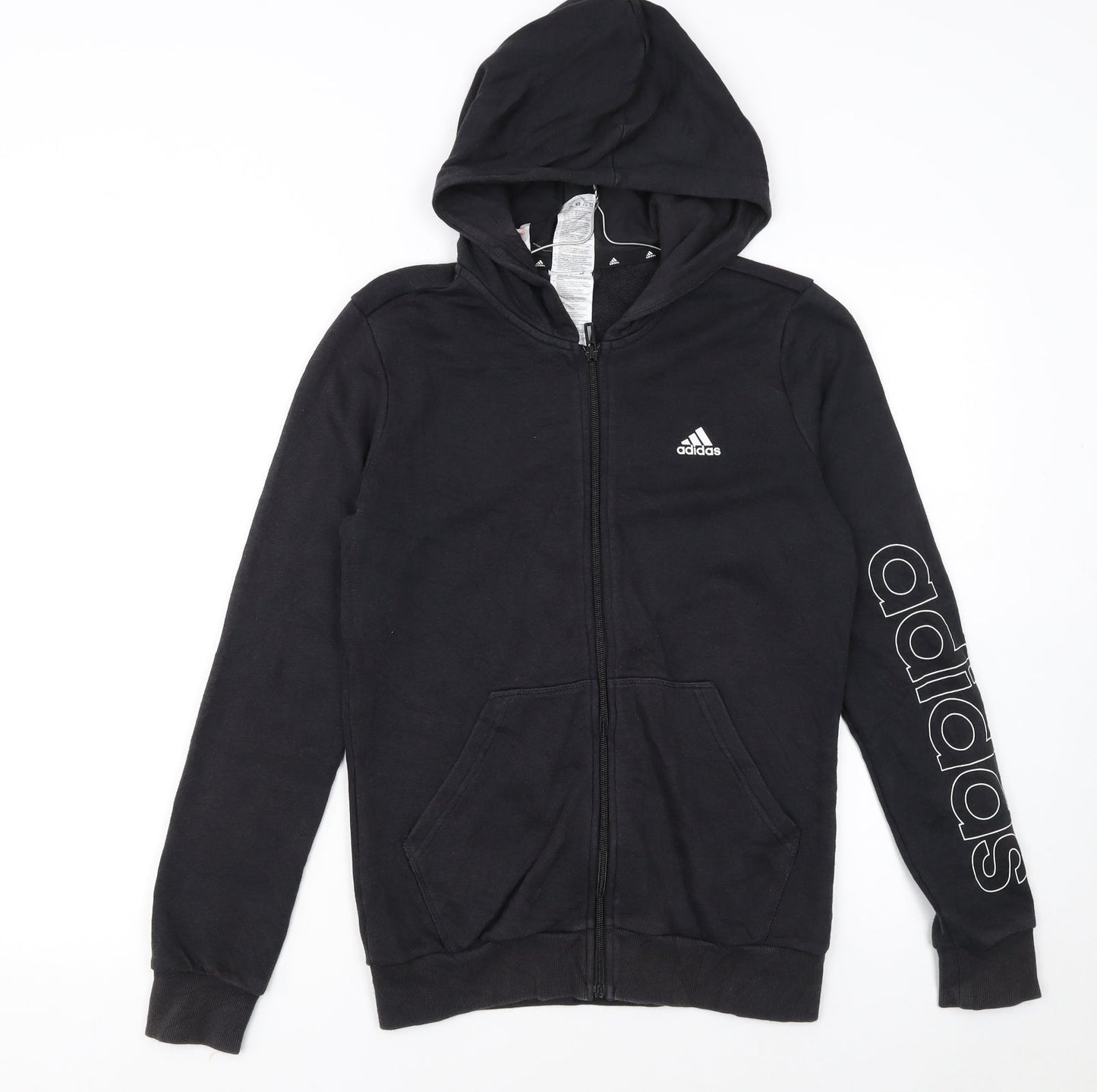Adidas Girls Black Full Zip Hoodie 14-15 Years Sports Fleece Sweatshirt