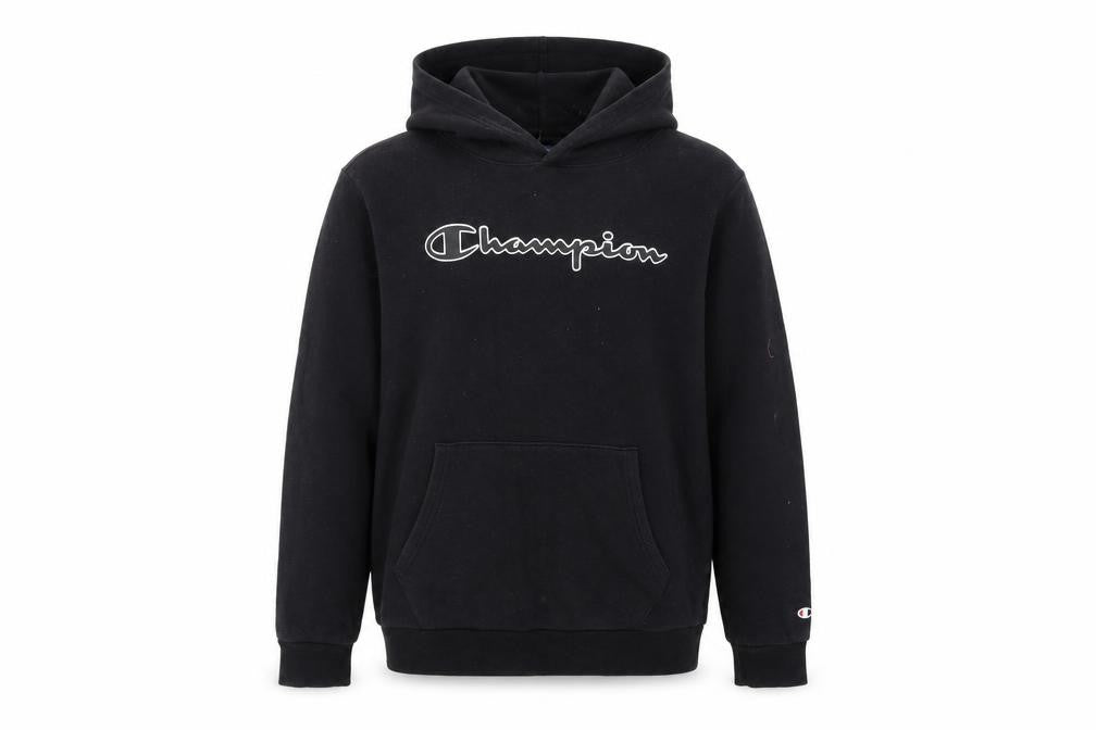 Champion Boys Black Hoodie XL 13-14 Years Pullover Fleece Logo Sweatshirt