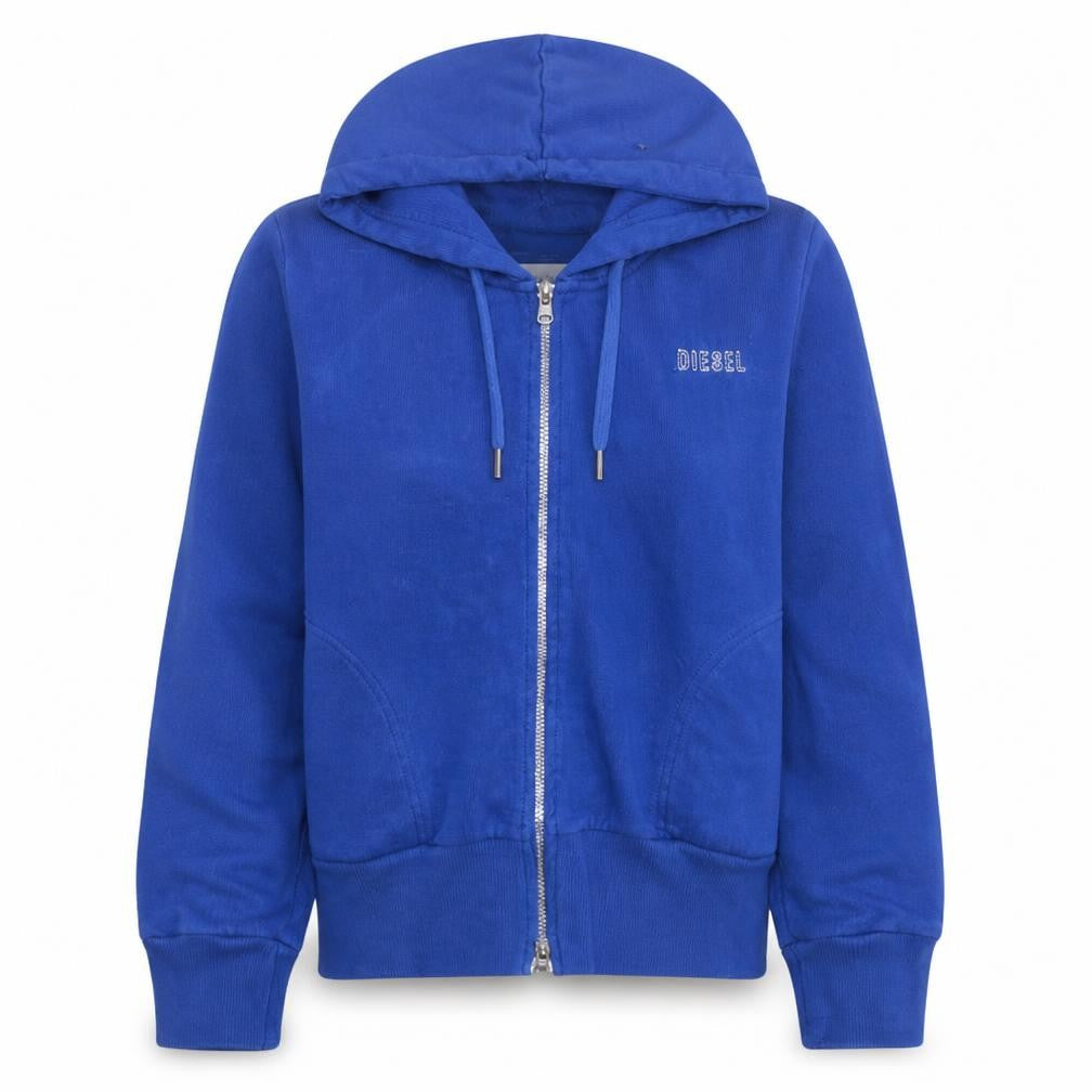 Diesel Women Blue Full Zip Hoodie L Cotton Blend Casual Sweatshirt