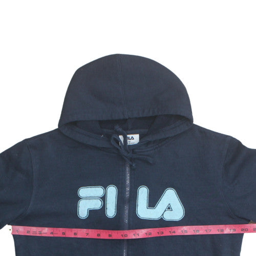 FILA Womens Navy Full Zip Hoodie Medium Cotton Blend Sweatshirt