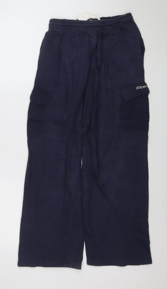 Reebok Boys Blue L Jogger Trousers Cotton Blend Elastic Waist Activewear