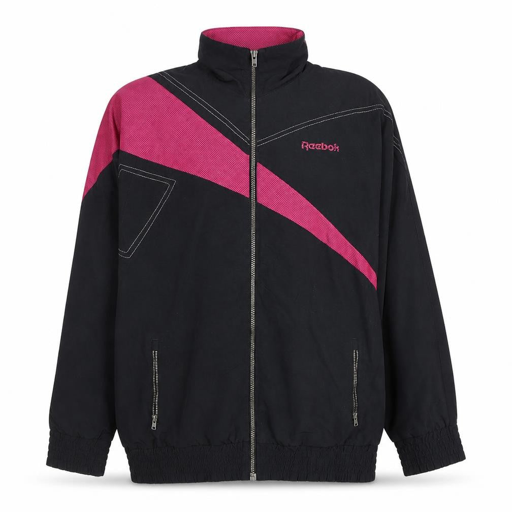 Reebok Women’s Black & Pink 90s Bomber Jacket Size L Full Zip Retro Sportswear